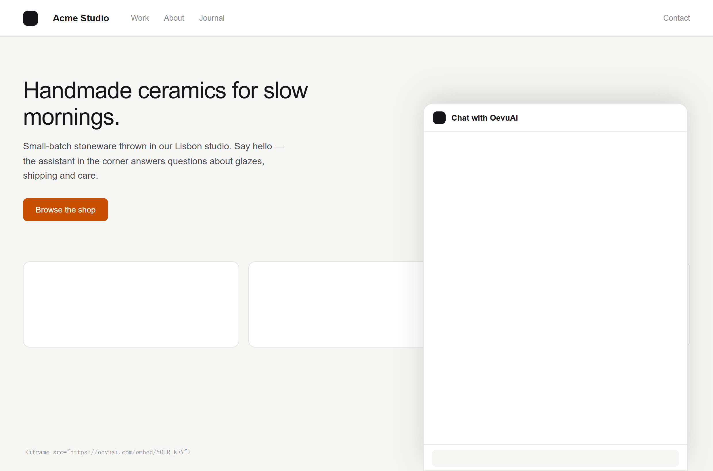 The OevuAI chat widget embedded on a website.